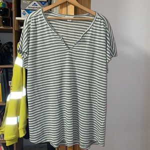 Women's Caslon short sleeve green and white striped v-neck shirt